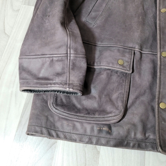 BRASS BOOT Mens XL Brown Leather Utility Jacket Field Motorcycle Coat Vintage - Picture 10 of 12